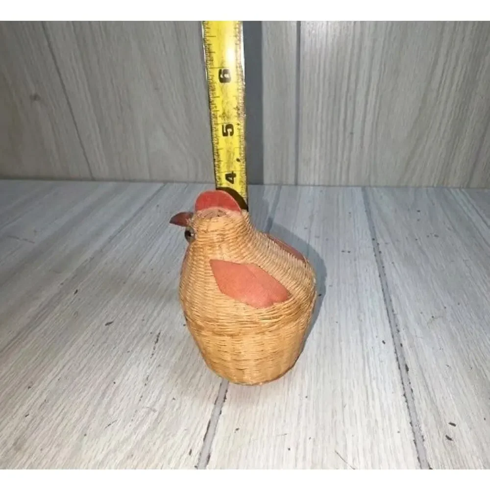 Vtg 70s Woven Basket Chicken Hen Basket Box Bird Wood 4” Easter Trinket Decor